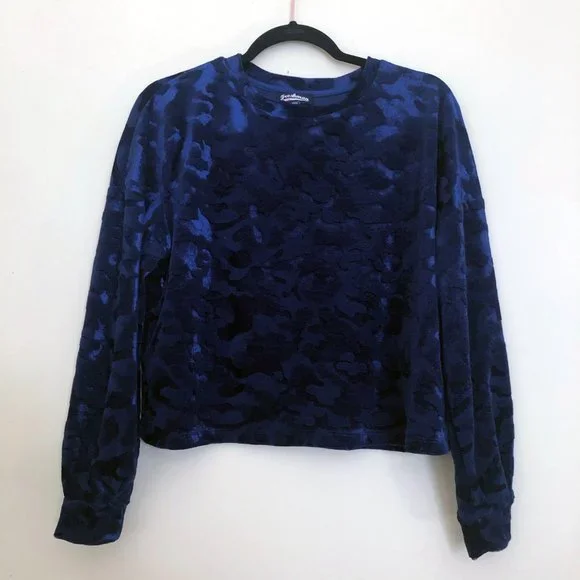 Freshman 1996 Velour Camo Long Sleeve Sweater in Royal Blue | Size Small - Picture 5 of 12